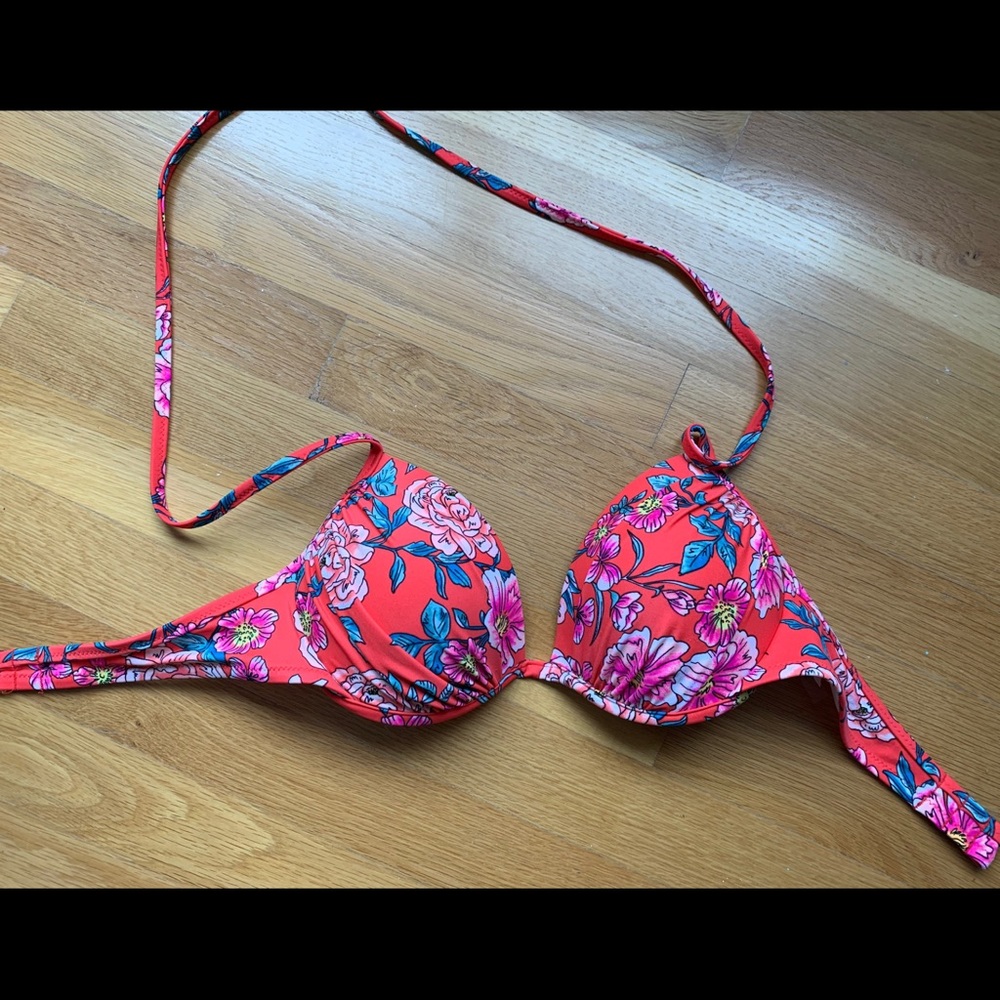 Red Floral Bikini Top